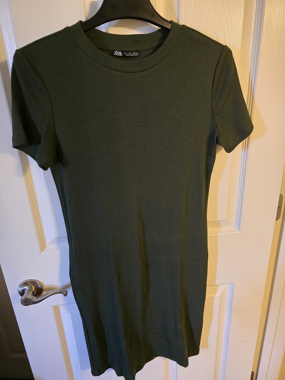 Zara Dark Green Short Sleeve Ribbed Midi Dress